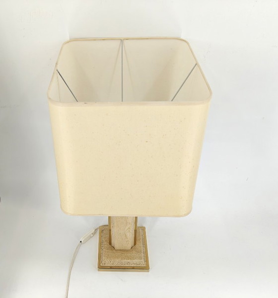 Image 1 of Lampada da tavolo vintage in travertino e ottone di Fedam, anni '70
