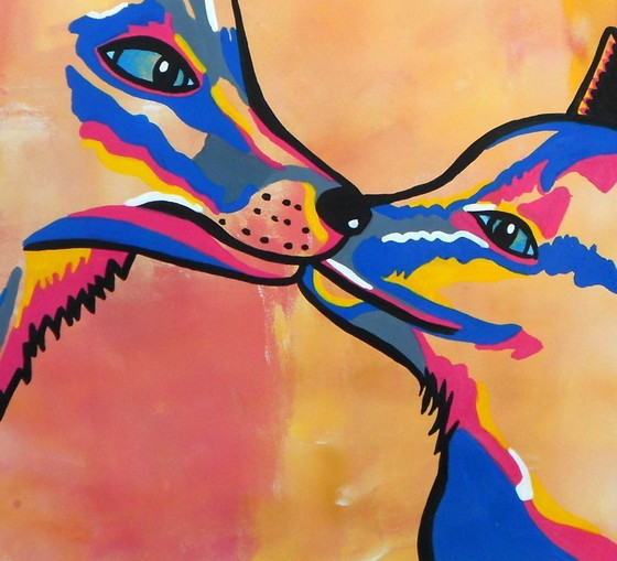 Image 1 of De snuffelende vossen (handgeschilderd)