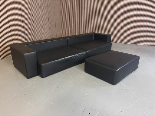 Jencikova Design Sofa + Fußhocker Leder Schwarz