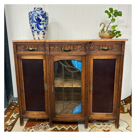 Prachtig Antiek Art Deco Dressoir Kast Marmer – Opbergkast, Wood (photo 2 of 8)
