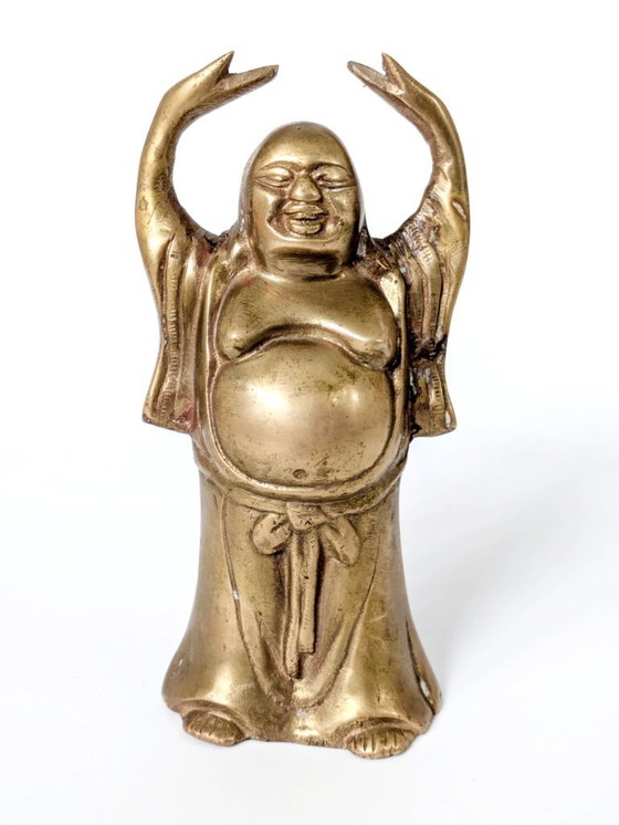 Image 1 of Coppia di statuette vintage in ottone raffiguranti il ​​Buddha sorridente | Decorazione Feng Shui Hotei Budai