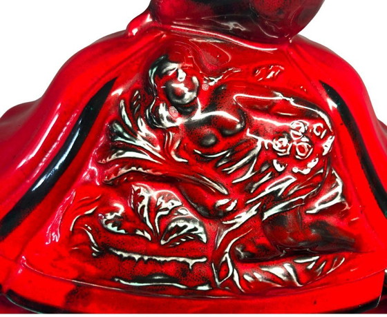 Image 1 of Large Vintage Red Ceramic Soup Tureen w Lid & Ladle Baroque Style Serving Bowl 38cm