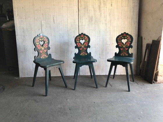 Vintage Wooden Side Chairs, 1920s, Set of 3 (photo 3 of 9)