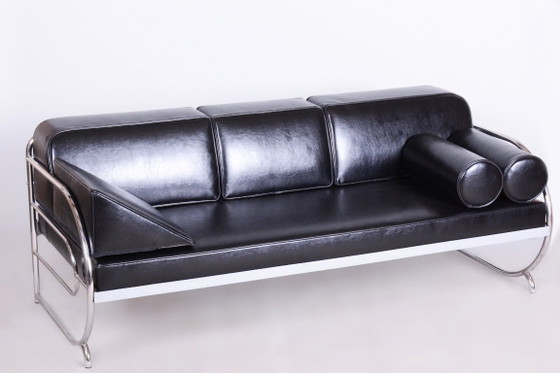 Restauriertes Bauhaus-Sofa, von Robert Slezak, Chrom, Leder, Tschechien, 1930er Jahre – Leather, Metal (photo 6 of 13)