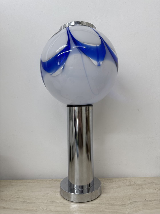 Image 1 of Mid-Century Large Glass Table Lamp with Blue Swirl, 1970s Italy