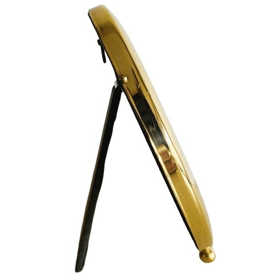 Image 1 of Dipinto Art Nouveau vintage di Alphonse Mucha, cornice ovale in ottone con marchio The Arts Music Hallmark, anni '60