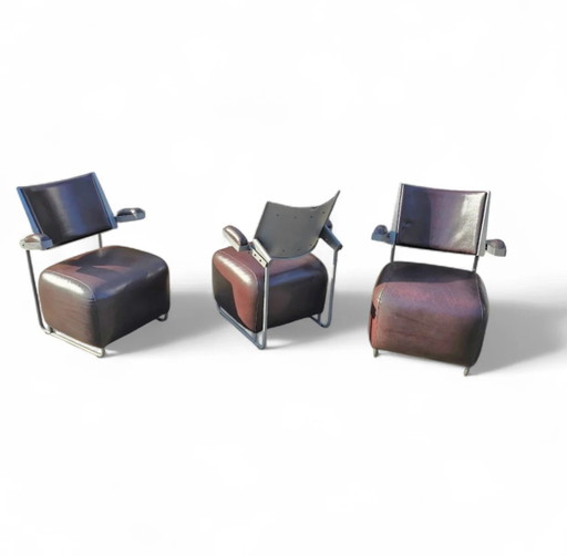 3 x Oscar Sessel von Harri Korhonen für Inno Interior Oy / braunes Leder / 1980er Jahre