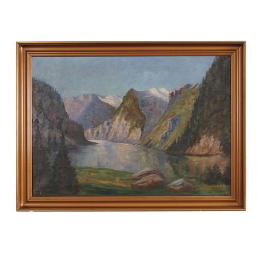 Peinture "La rivière dans les montagnes", design scandinave, années 1970