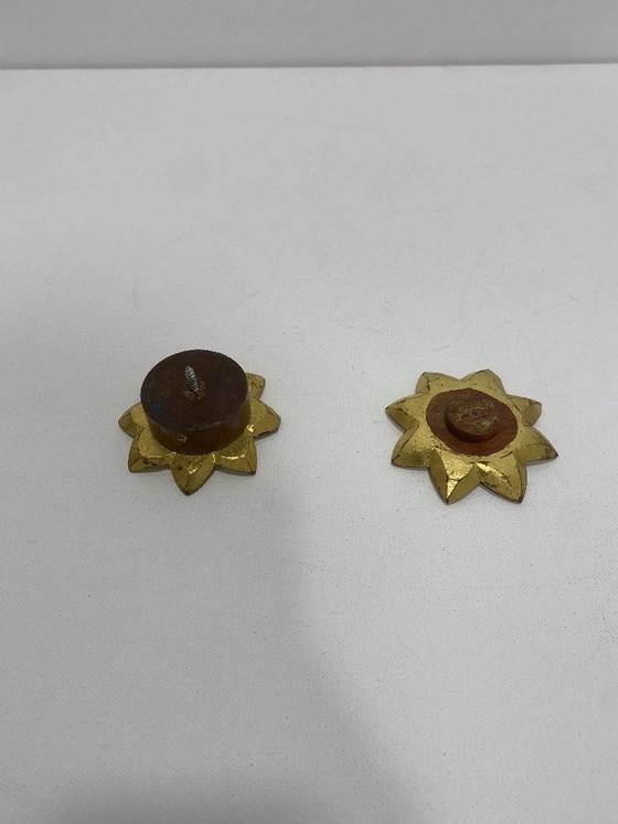 Image 1 of Paire de poignées de porte en chêne sculpté à la main, dorées, Gio Ponti Guglielmo Ulrich