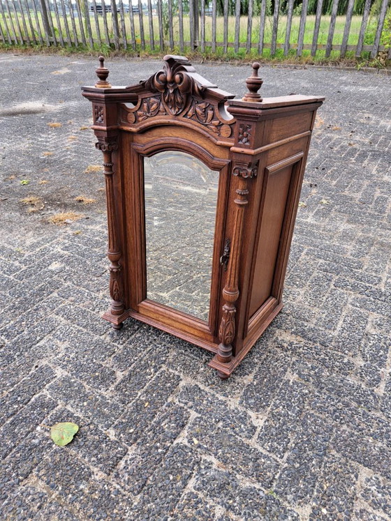 Antique Wooden Wall Cabinet with Mirror – Glass (photo 3 of 9)