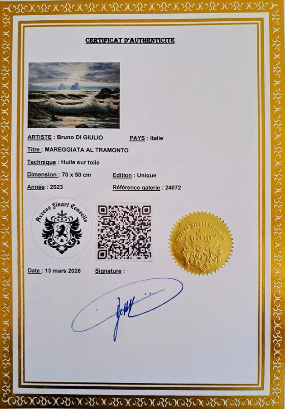 Image 1 of Bruno DI GIULIO - Mareggiata al Tramonto - Pintura del artista