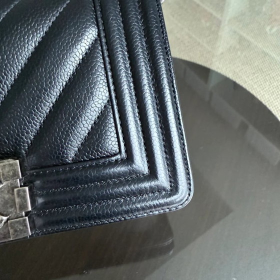 Image 1 of Chanel Boy Small - Caviar 20cm Chevron Grained Calfskin Black Leboy Ruthenium Silver Hardware Series 28