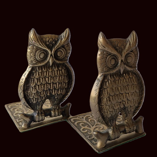 Two Vintage Brass Bookends With Owls