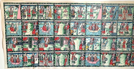 Image 1 of Ölgemälde auf Leinwand 40 Szenen Solomon & Sheba 183,5 cm x 78 cm 1930er Jahre