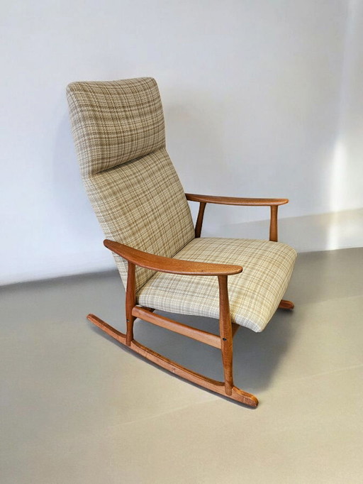 Mid Century Dänischer Teak Schaukelstuhl Stuhl Mit Hoher Rückenlehne 1960er Jahre Made In Denmark