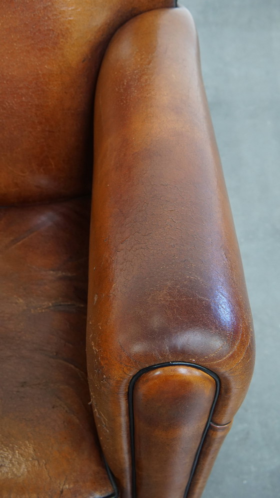 Image 1 of Fauteuil vintage en cuir de mouton de style Art Déco