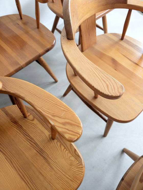 Image 1 of Satz von 6 Esstischstühlen aus Kiefernholz von Asko Finnland 1970s