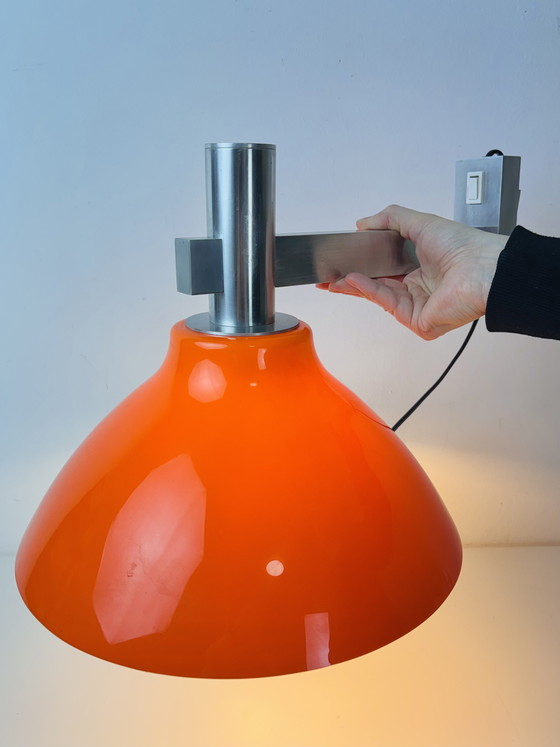 Image 1 of Art Deco vintage wall lamp with orange shade, designer lamp 1970