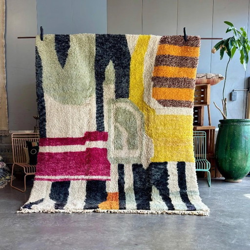 TAPIS MAROCAIN BERBERE 200x260 cm , Tapis coloré Beni Ourain, Tapis en laine fait main, Tapis shaggy, Tapis berbère décoratif, T