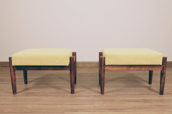 Image 1 of Pouf tabouret poggiapiedi retrò in velluto a coste giallo 