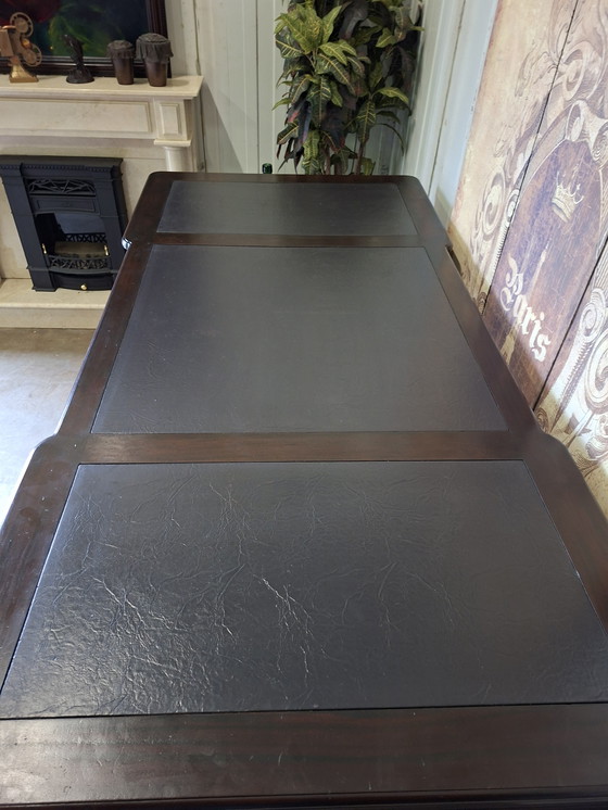 Image 1 of Classic double-sided desk, writing table, partner desk, with leather inlay, dimensions: 180x90cm and 79cm high.