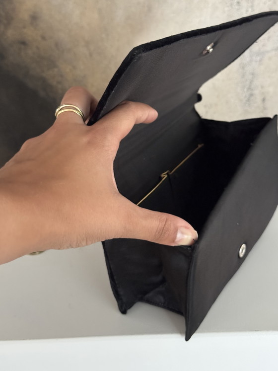 Image 1 of Fluwelen clutch met borduursels en steentjes, avondtasje met handvatten