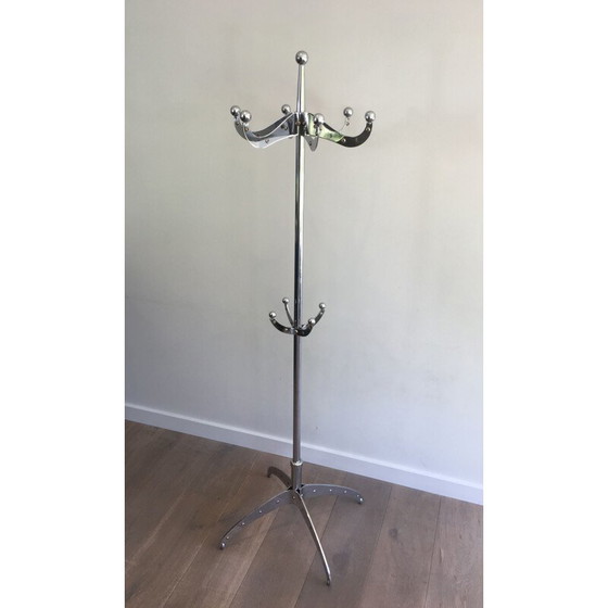 Image 1 of Vintage Riveted Chrome Coat Rack, 1980