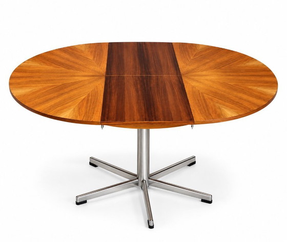 Round Extendable Dining Table by EMU, Italy, 1960s – Wood, polished steel (photo 2 of 5)
