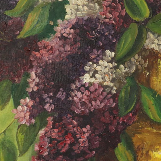Large Colorful Floral Still Life with Lilacs Painting 90x70cm – Paintings & Drawings, Canvas, Vintage (photo 12 of 15)