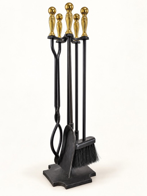 Vintage Cast Iron Fireplace Set with Brass – 60s/70s