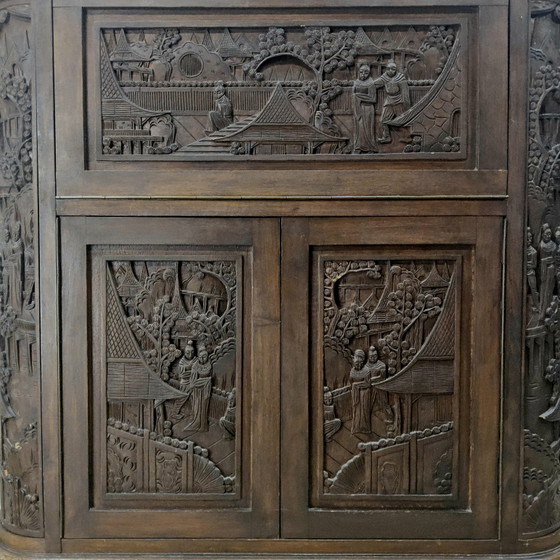 Vintage Teak Houten Thaise / Aziatische Barkkast / Drankkast / Bohemian Toog / Barmeubel (Houtsnijwerk) (photo 7 of 15)