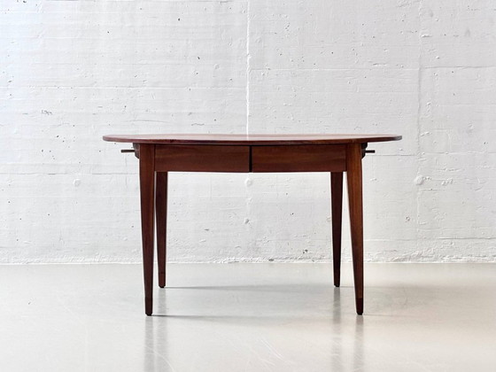 Image 1 of Round, high-quality Biedermeier pearwood dining table with drawers