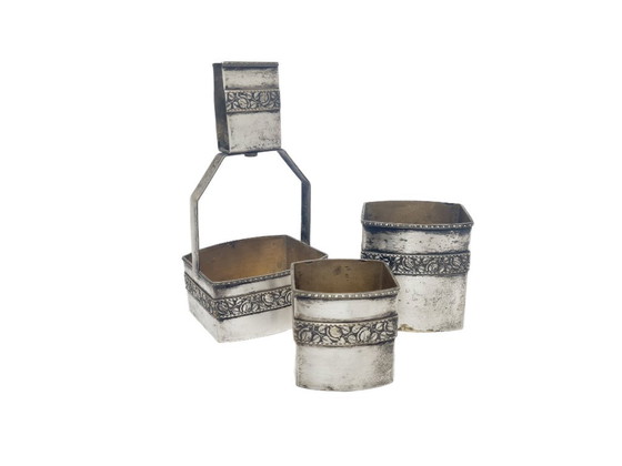 Set Fumatore Tedesco Art Déco, anni '30, Set di 3, Oggetti decorativi, Metallo, Ottone, Dorato (foto 7 di 15)