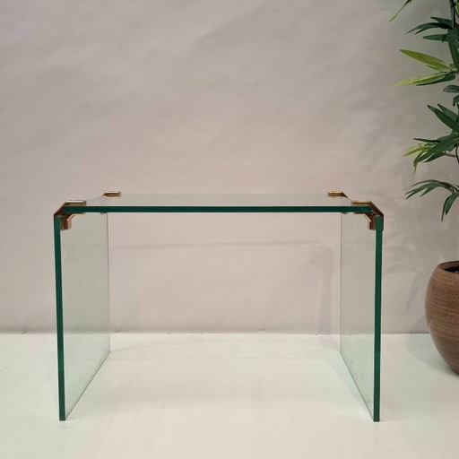Table d'appoint vintage en verre et laiton