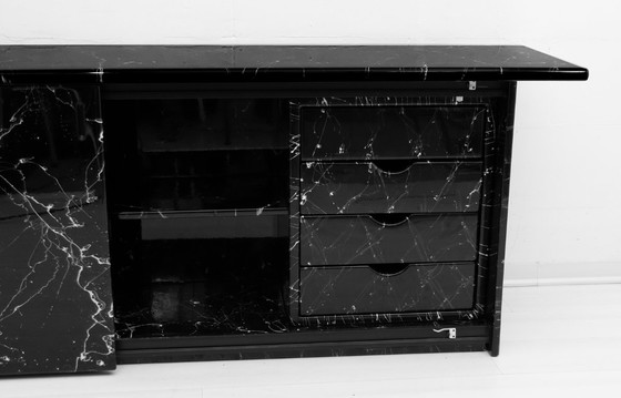 Image 1 of Marquina Schwarzer Marmorlack Italienisches Postmodernes Sideboard, 1980er Jahre