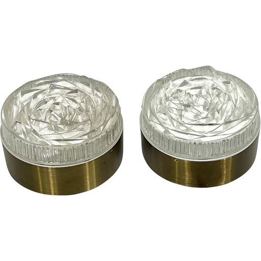 Pair of vintage wall lamps in glass and aluminum model "Caserta" by Stilux Milano, Italy 1960