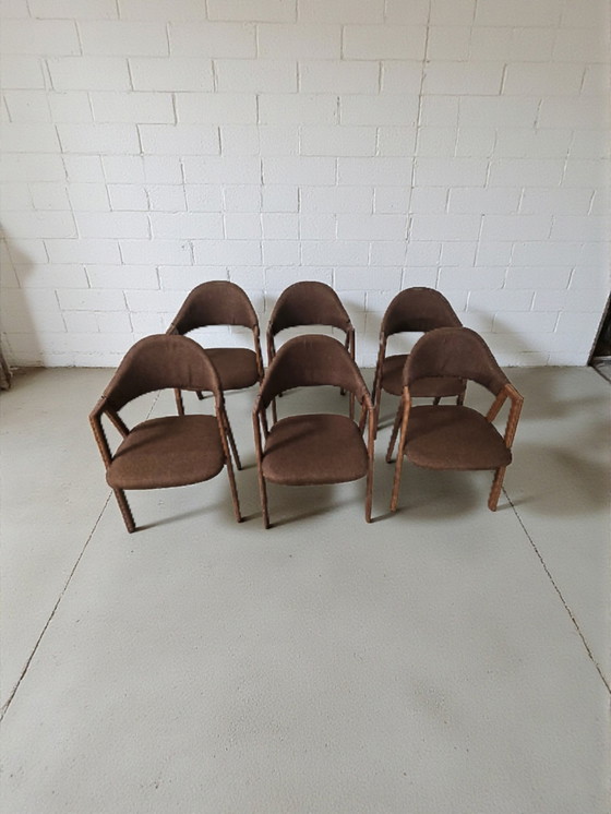 Image 1 of 6 sillas de comedor de diseño danés tapizadas en lino