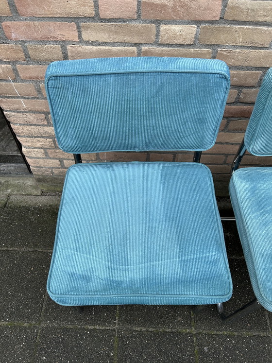 4 Corduroy Chairs with Cholesterol Tubular Frame – Dining chairs, Chrome, Wood (photo 2 of 6)