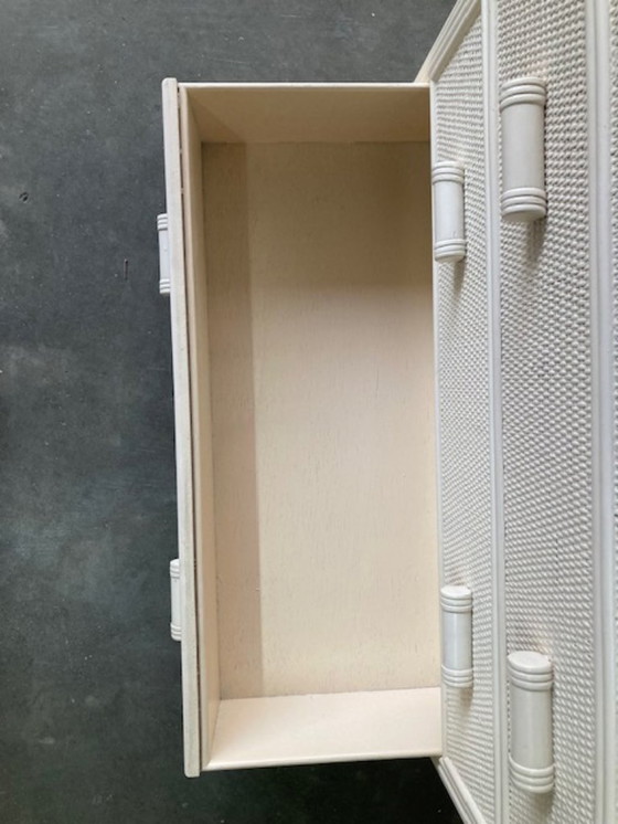 Image 1 of Vintage gebroken wit rotan, bamboe ladekast, jaren 80