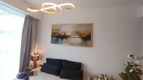 Image 1 of Abstract Lake with Gold Frame 75 x 150 cm