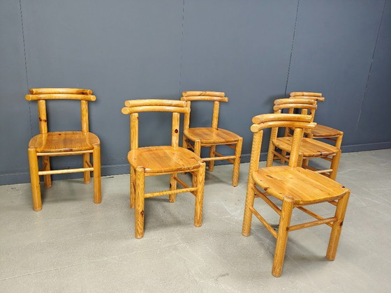 Image 1 of Sedie da pranzo vintage in legno di pino - anni '80 - Set di 6
