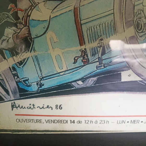 Image 1 of Póster retromóvil original firmado a mano de 1986 - François Bruère - enmarcado detrás de un cristal.