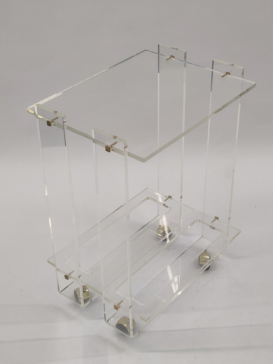 Image 1 of Chariot de bar en plexiglas style David Lange