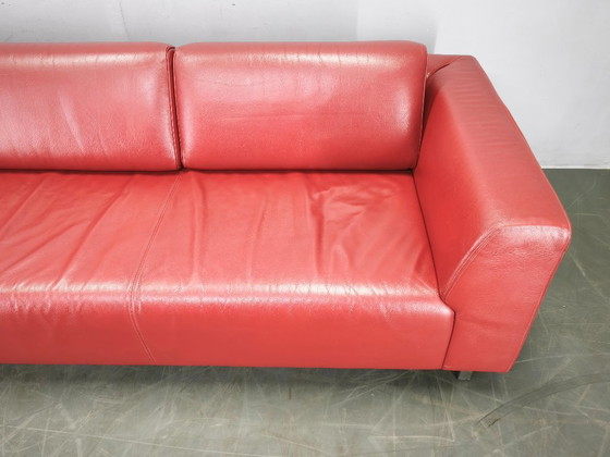 Wittmann Übergroßes rotes Leder Lounge Sofa, Österreich, 2000er, Sofagarnitur (Foto 15 von 19)