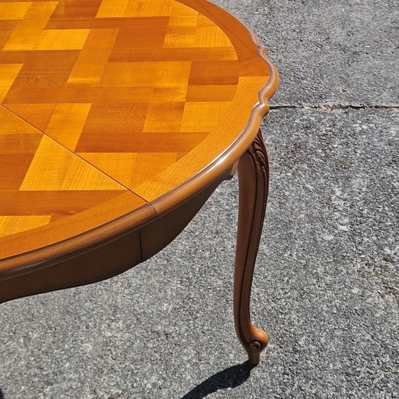 Image 1 of French Vintage Marqueterie Dining Table-Extendable Cherrywood Table-Style Louis XV-80s
