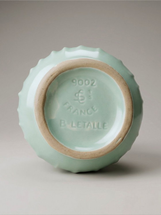 Image 1 of B. Letalle Saint-Clément ceramic vase – model 9002 – iridescent celadon green – 1950s/60s – 18 cm