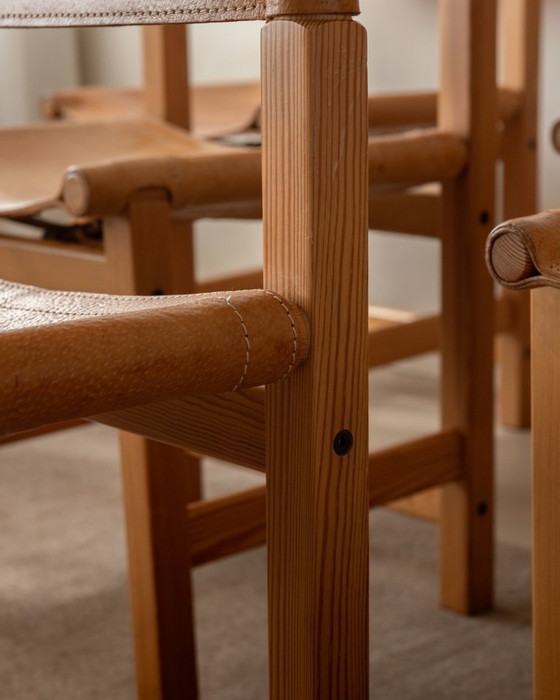 Image 1 of Vintage Kotka Dining Chairs by Tomas Jelinek for IKEA, Pine & Saddle Leather Safari Chairs, 1980s, Set of 6