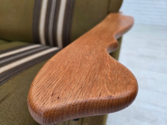 Image 1 of Sofá danés de 2 plazas, década de 1970, lana de muebles verde, madera de roble.