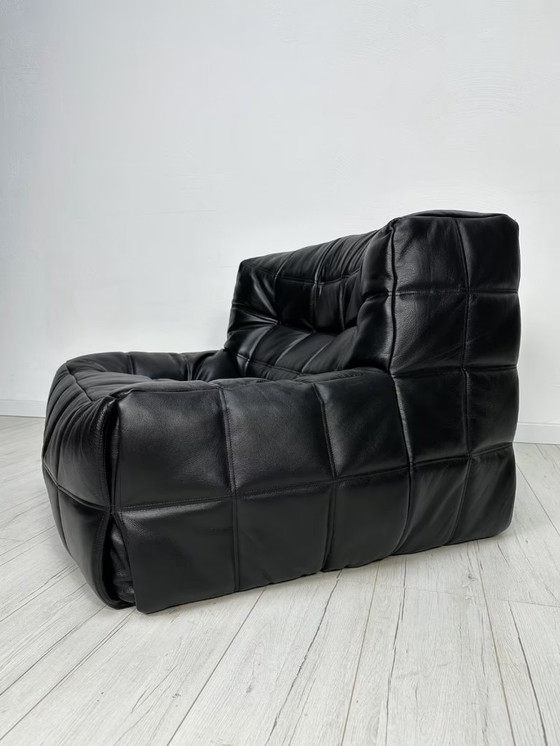 Image 1 of Vintage Leather ‘Kashima’ 1-Seater + Ottoman by Michel Ducaroy for Ligne Roset 80s