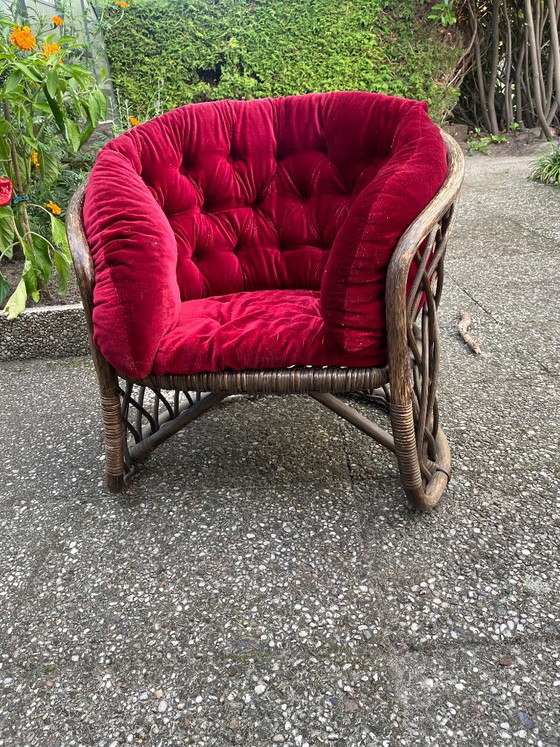 Sedia Rotonda Vintage Rattan Bambù Velluto – Poltrone, Velvet (photo 2 of 7)